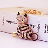 Fashion Rhinestones Enamel Sitting Cat Pendant Keychain ANIM-PW0001-022B-1