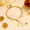 2Pcs 2 Colors Heart Stainless Steel & Shell Anklets AJEW-GO0002-56-3