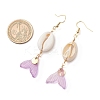 Natural Cowrie Shell Glass Dangle Earrings EJEW-JE06385-05-3