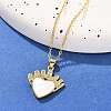 Brass Micro Pave Clear Cubic Zirconia & Natural White Shell Crown Heart Pendant Necklaces for Women NJEW-R027-02G-1