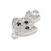 Brass Pave Clear & Black Cubic Zirconia Pet Puppy Connector Charms KK-Z061-01P-02-2
