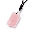 Adjustable Natural Rose Quartz Rectangle Pendant Necklace with Nylon Cord for Women NJEW-L171-03E-4