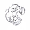 Non-Tarnish 304 Stainless Steel Moon and Star Open Cuff Ring RJEW-T023-32P-3