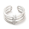 Clear Cubic Zirconia Triple Line Open Cuff Ring RJEW-E064-10P-2