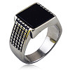304 Stainless Steel with Natural Obsidian Finger Rings FS-WGC2D4C-14-1
