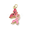 October Breast Cancer Pink Awareness Ribbon Brass Enamel Pendants LS-KK-S517-04E-G-1