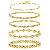 4Pcs 4 Styles Brass Round Beads Stretch Bracelets & Chain Bracelets for Women BJEW-D357-05G-2