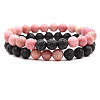2Pcs 2 Styles Natural Rhodonite & Lava Rock Round Beaded Stretch Bracelets for Couple FS-WGA2A2E-13-1