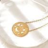 304 Stainless Steel Clear Cubic Zirconia Moon Phase Flat Round Pendant Necklaces LS-NJEW-R018-03G-1