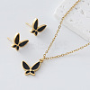 304 Stainless Steel Enamel Butterfly Pendant Necklace & Stud Earrings Set for Women TJ2009-3-1