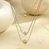 304 Stainless Steel Round Bead Snake Chain 3 Layer Necklaces for Women NJEW-G173-02B-GP-1