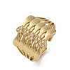 Brass Micro Pave Clear Cubic Zirconia Cuff Finger Rings RJEW-G337-34G-4
