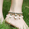 Bohemian Brass with Dyed Synthetic Turquoise Flat Round Beaded Tassel Anklets for Women FS-WG01C93-01-1