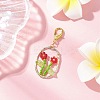 Oval with Flower Glass Seed Bead & Lampwork & Alloy Pendant Decoraitons HJEW-MZ00351-05-1