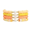 4Pcs 4 Colors Handmade Polymer Clay Heishi & Shell Pearl Beaded Stretch Bracelets for Women BJEW-JB12273-2