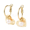 Heart Brass & Natural Pearl Hoop Earrings EJEW-Z159-03G-4