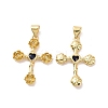 Cross with Flower Brass Micro Pave Cubic Zirconia Pendants KK-G435-06G-03-1