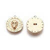 Flat Round with Skull Pattern Brass Micro Pave Clear Cubic Zirconia Pendants KK-G436-21G-1