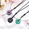 ANATTASOUL 3Pcs 3 Style Natural Mixed Gemstone Donut/Pi Disc Pendant Necklaces Set with Polyester Cord for Women NJEW-AN0001-40-7