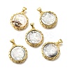 Brass Pave Natural Black Lip Shell Carved Cat Pendants KK-Z091-08G-02-1
