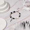 Natural & Synthetic Mixed Stone Beaded Bracelet with Cross Charm BJEW-TA00184-02-5