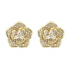 Flower Brass Micro Pave Clear Cubic Zirconia Stud Earrings X-EJEW-M082-19G-3
