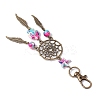 Synthetic Turquoise Starfish Turtle & Alloy Woven Net/Web with Feather Pendant Decorations HJEW-JM03126-5