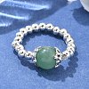 Platinum Tone Iron Bead Natural Mixed Stone Stretch Finger Rings RJEW-JR00142-2
