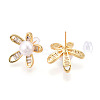 Flower Brass Natural Pearl Stud Earrings PEAR-N020-05X-4