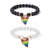 2Pcs 2 Style Synthetic Hematite & Glass Round Beaded Stretch Bracelets Set BJEW-JB10050-03-1
