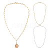 2Pcs 2 Colors Brass Round Oval Paperclip Chain Necklaces MAK-TA0001-33-1