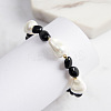 Natural Black Obsidian & Baroque Shell Pearl Beaded Bracelets BJEW-L692-005G-5