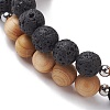Natural Lava Rock & Wooden Round Beaded Stretch Bracelet BJEW-JB10075-02-5