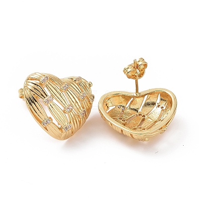 Cubic Zirconia Heart Stud Earrings EJEW-C008-21G-01-1