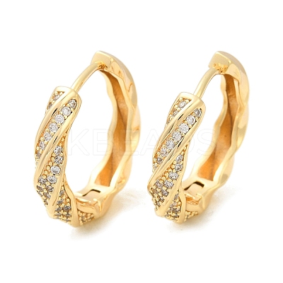 Twist Brass Clear Cubic Zirconia Hoop Earrings EJEW-Q016-19G-1