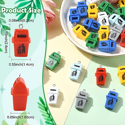 30Pcs Opaque Resin Garbage Can Pendants with Metal Loops RESI-YW0005-14-1