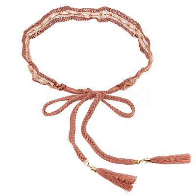 1Pc Cotton and Linen Flower Lace Tassel Waist Belly Belts AJEW-GF0012-32B-1