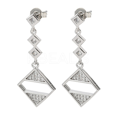 Rhombus Brass Micro Pave Clear Cubic Zirconia Dangle Stud Earrings EJEW-F383-10P-1