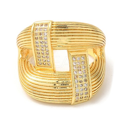 Double Layer Brass Micro Pave Cubic Zirconia Open Cuff Rings X-RJEW-U008-09G-1