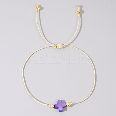 Adjustable Rainbow Dyed Shell Cross Braided Bead Bracelets for Women DZ6787-3-1