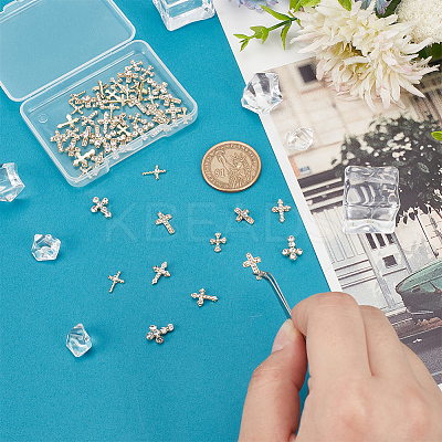 48Pcs 6 Styles Alloy Rhinestone Cross Cabochons DIY-GO0002-01-1