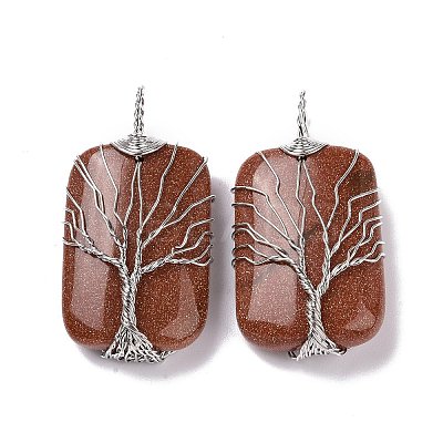 Natural & Synthetic Mixed Gemstone Copper Wire Wrapped Pendants G-H281-08P-1