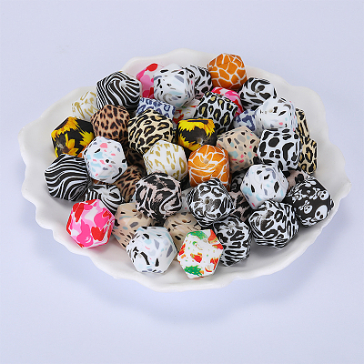 Colorful Pattern Printed Silicone Focal Beads SI-JX0022A-05-1