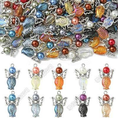 30Pcs 10 Colors Fish Angel Imitation Pearl Acrylic & Glass Pendants PALLOY-CJD00001-1