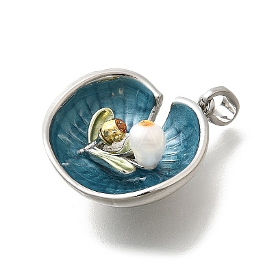 Brass Teal Enamel Leaf Pendants KK-K398-13P-1