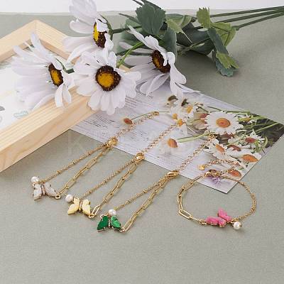 Brass Micro Pave Cubic Zirconia Butterfly Link Bracelets BJEW-JB05834-1
