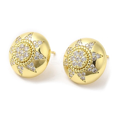 Rack Plating Brass Half Round with Sun Stud Earrings with Crystal Rhinestone for Women EJEW-D059-14G-1