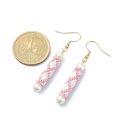 Glass Pearl & Seed Column Dangle Earrings EJEW-MZ00059-02-1