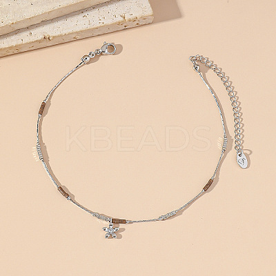Brass Pave Clear Cubic Zirconia Flower Charm 304 Stainless Steel and Glass Chain Anklets for Women FS-WG0557A-02-1