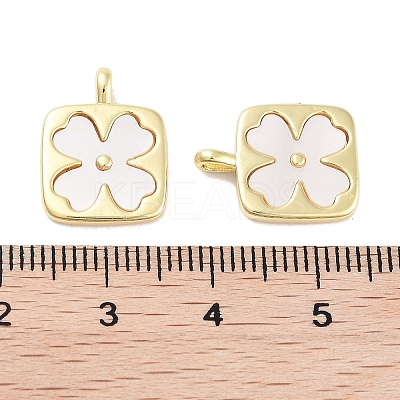 Brass Pave Natural Shell Square Pendants KK-C051-22G-1